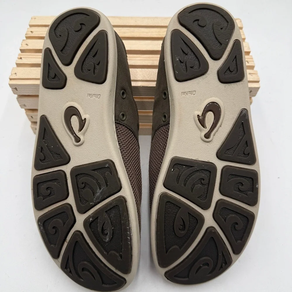OluKai Nohea Moku Mesh Boat Shoes Drop-In Heel Brown Mens US 10 EUR 43